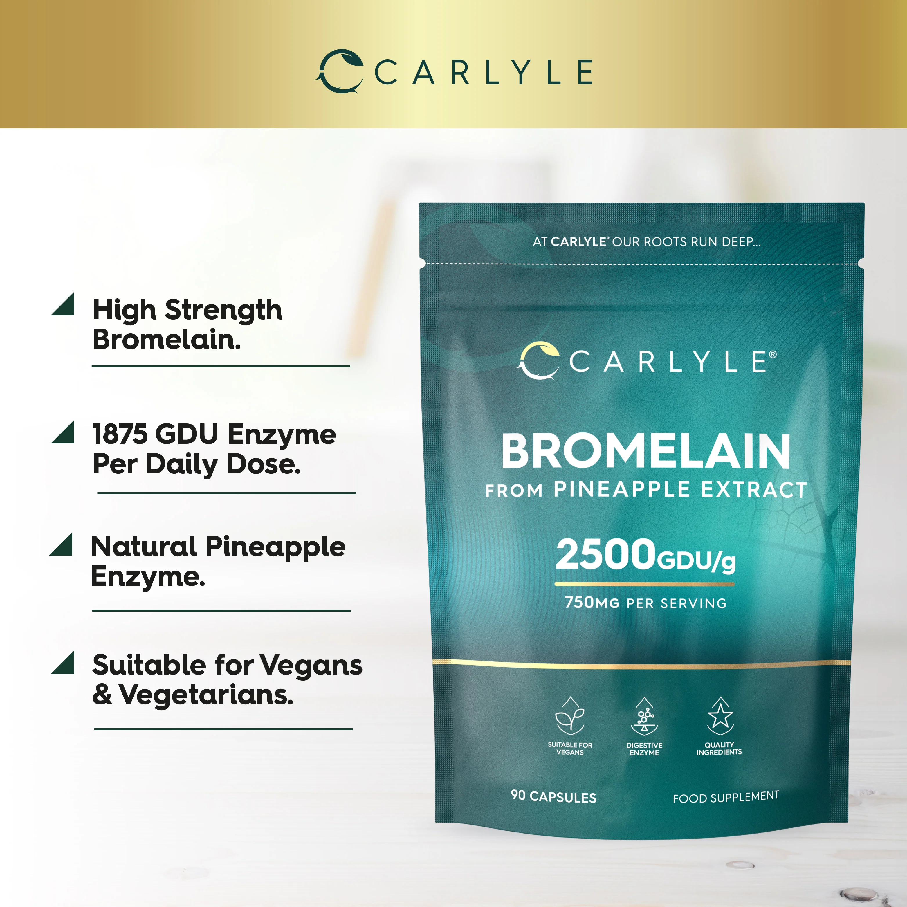 Bromelain 2500GDU/g | 90 Capsules | by Carlyle - Image 2