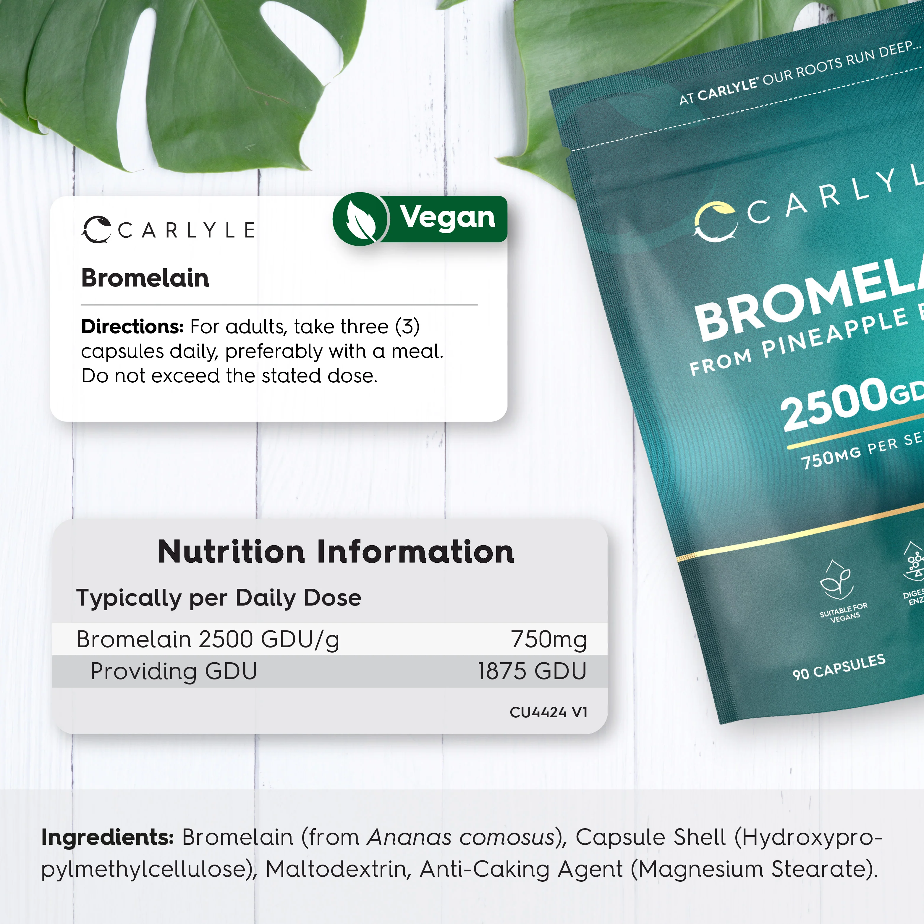 Bromelain 2500GDU/g | 90 Capsules | by Carlyle - Image 3