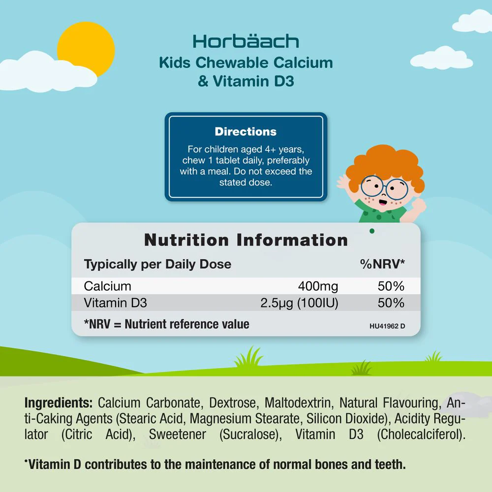 Calcium 400 mg and Vitamin D3 for Kids | 90 Chewable Tablets - Image 3