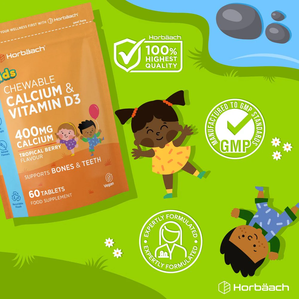 Calcium 400 mg and Vitamin D3 for Kids | 90 Chewable Tablets - Image 6