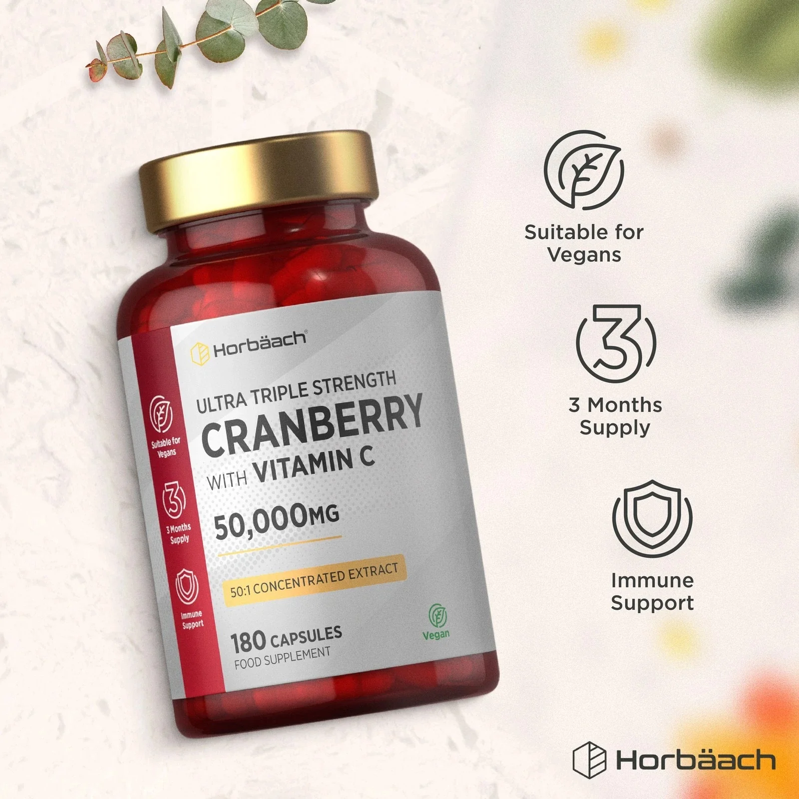 Cranberry 50,000 mg with Vitamin C | 180 Capsules - Image 5