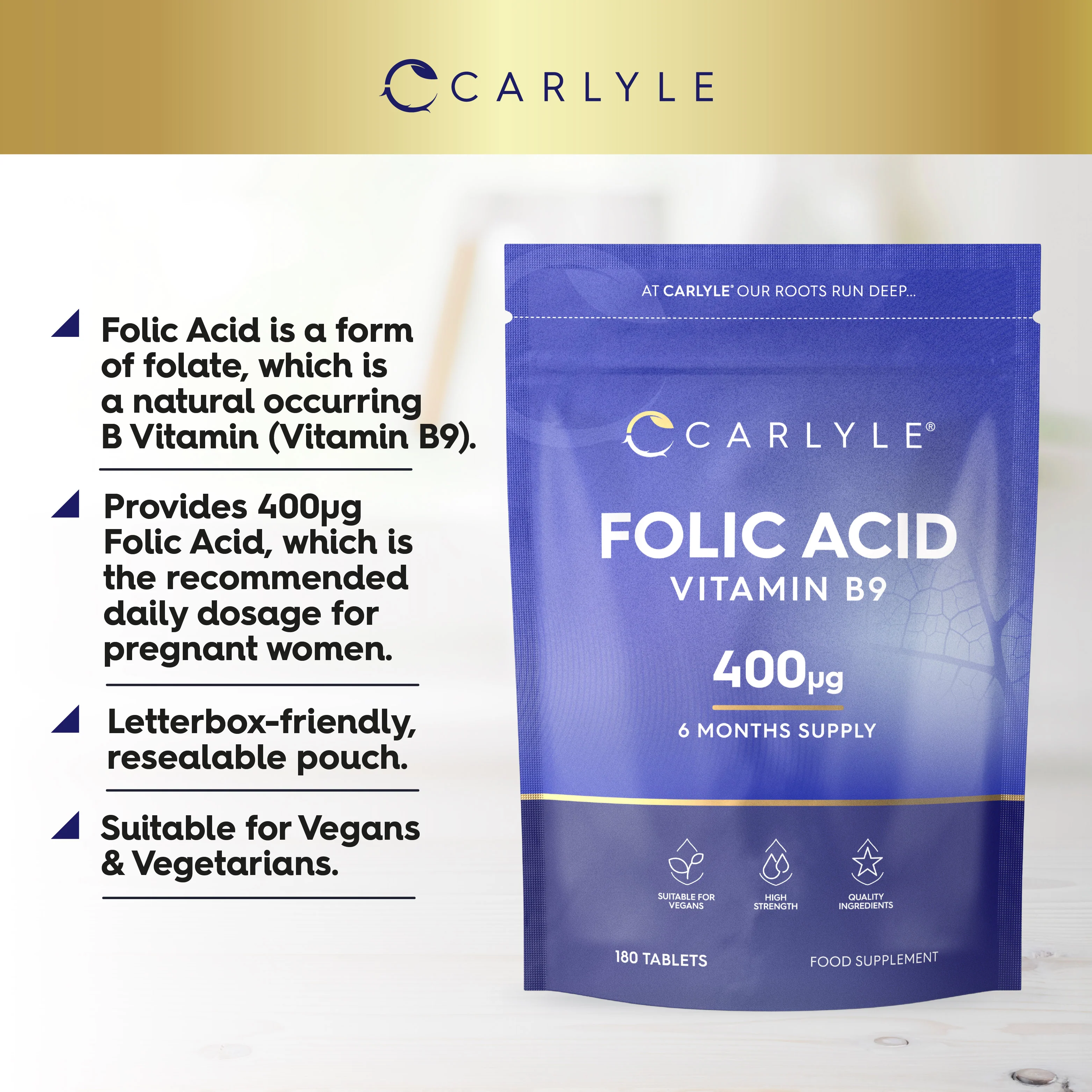 Folic Acid 400 ug | 180 Tablets - Image 2