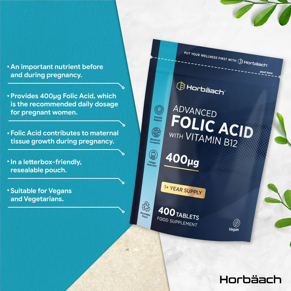 Folic Acid 400 ug with Vitamin B12 | 400 Tablets - Image 2