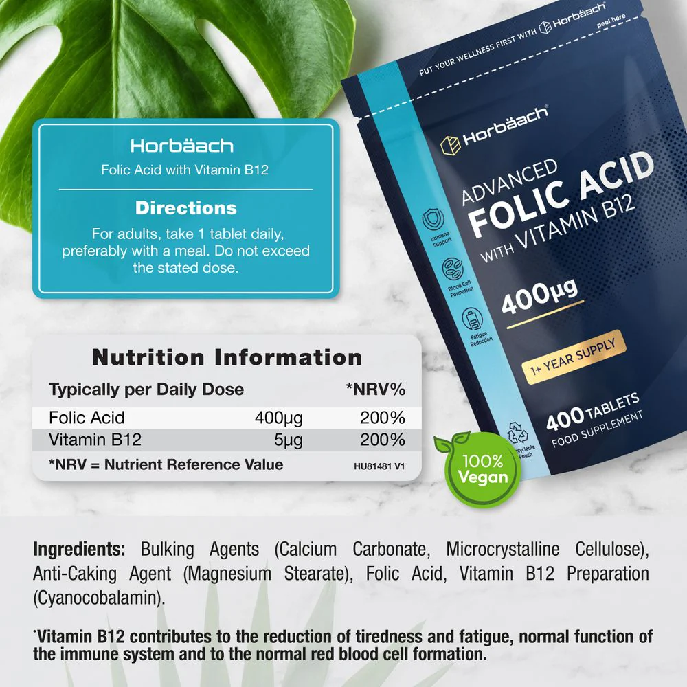 Folic Acid 400 ug with Vitamin B12 | 400 Tablets - Image 3