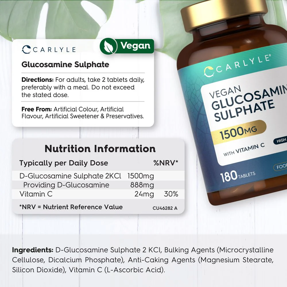 Glucosamine Sulphate 2KCl 1500 mg with Vitamin C | Vegan | 180 Tablets - Image 3