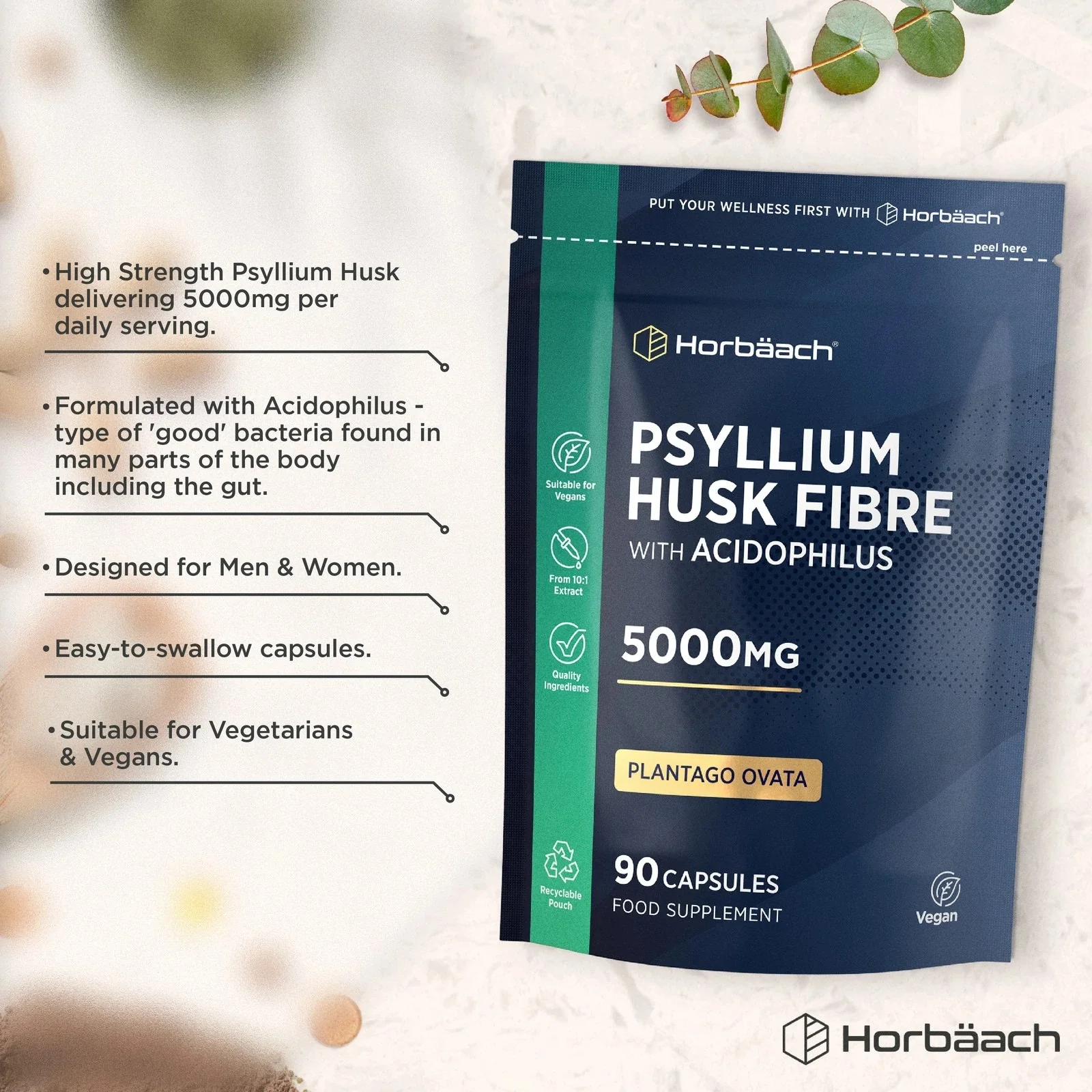Psyllium Husk with ProBio 5000 mg | 90 Capsules - Image 2