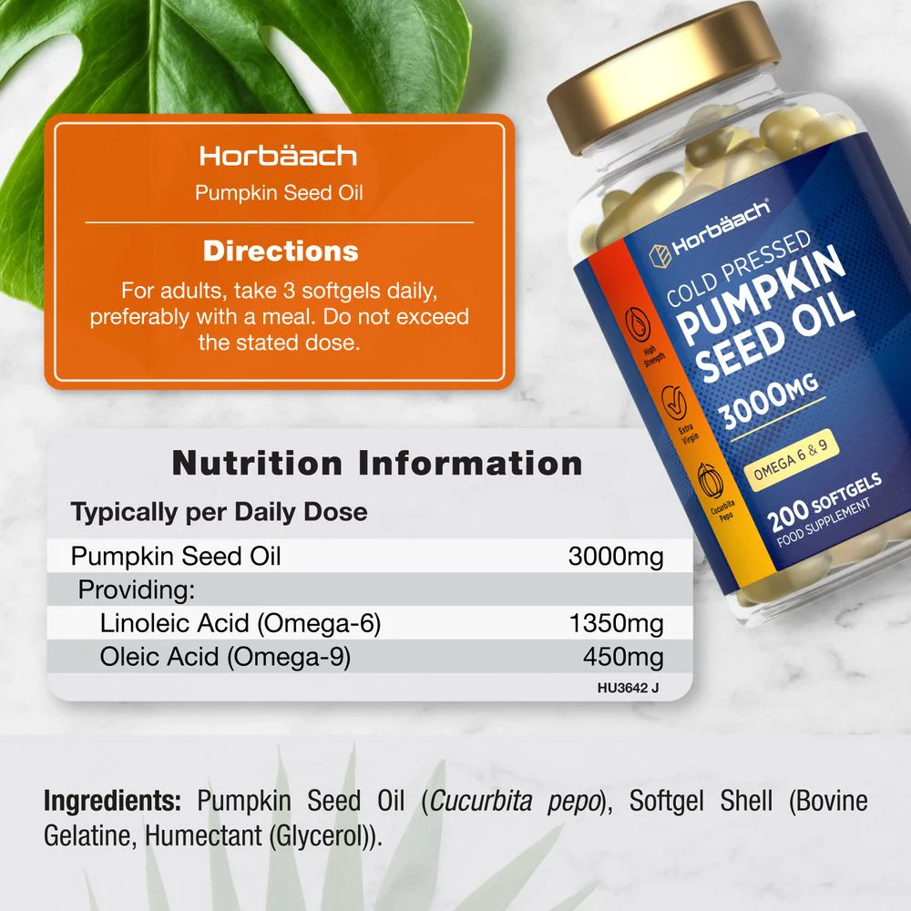 Pumpkin Seed Oil 3000 mg | 200 Softgels - Image 3