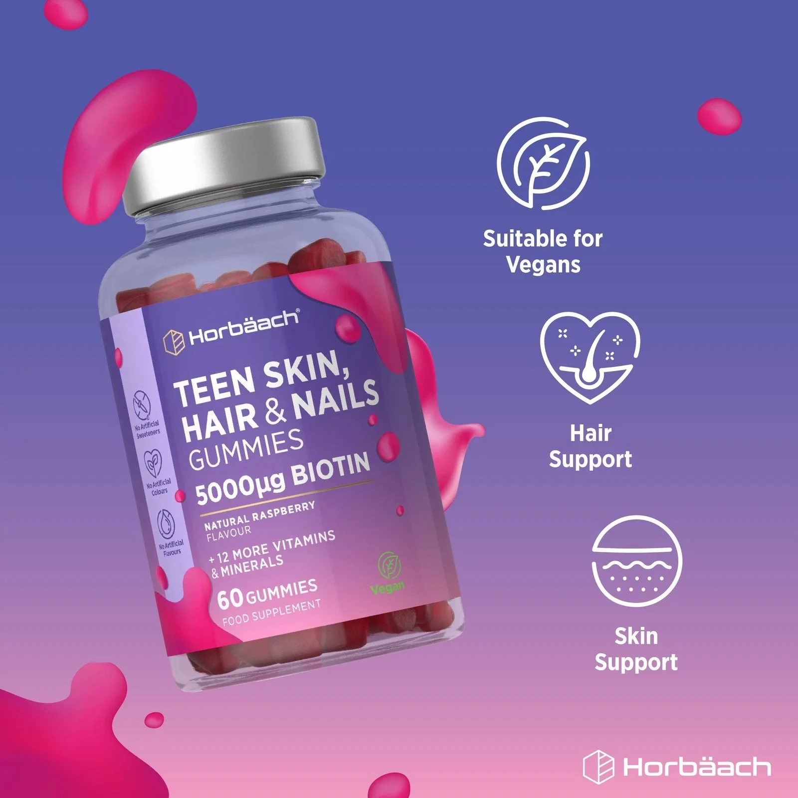 Skin Hair and Nail Vitamins | 60 Gummies - Image 5