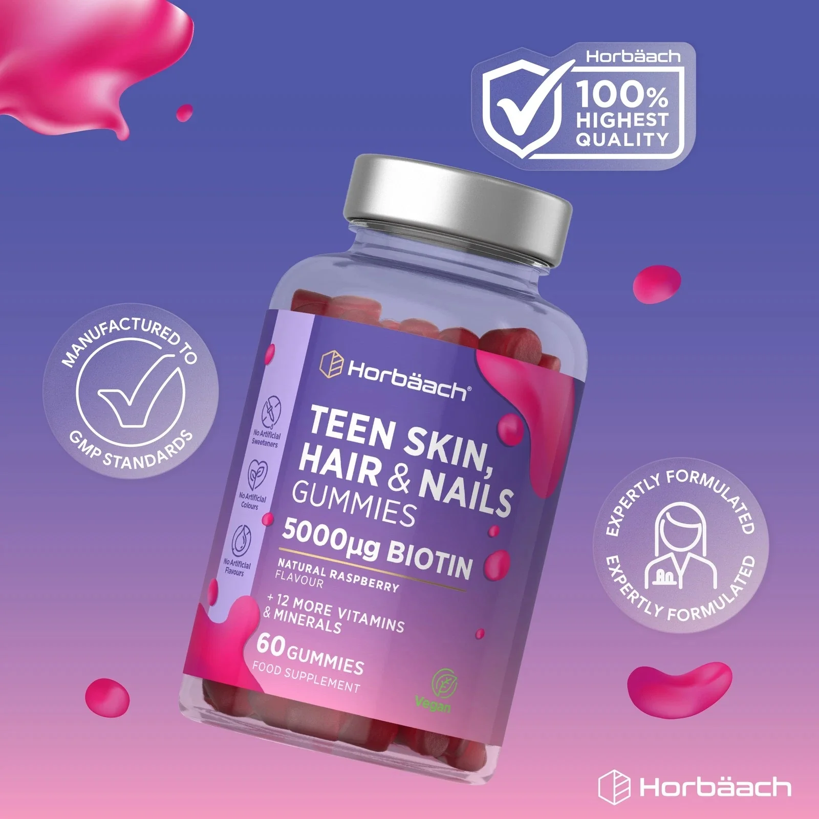 Skin Hair and Nail Vitamins | 60 Gummies - Image 7