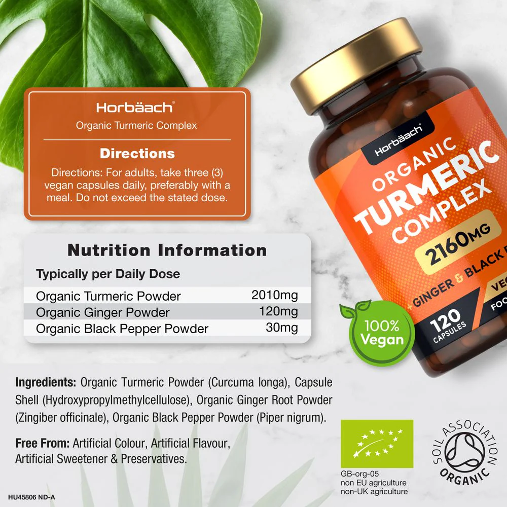 Turmeric Complex with Ginger, Black Pepper 2160 mg | Organic | 120 Capsules - Image 3