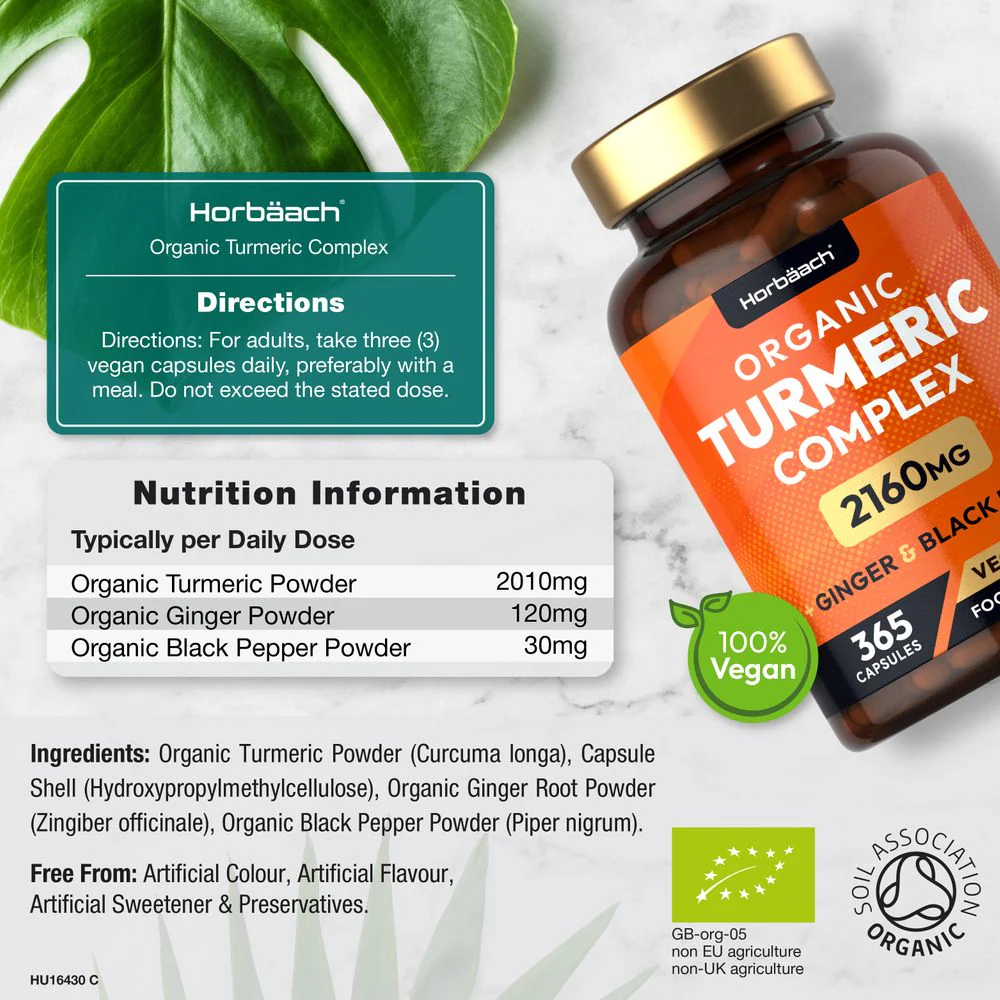 Turmeric Complex with Ginger, Black Pepper 2160 mg | Organic | 365 Capsules - Image 3