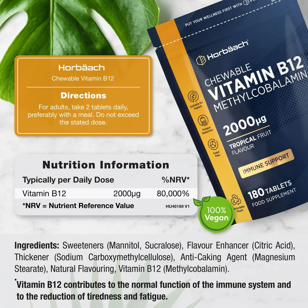 Vitamin B12 2000 ug | 180 Chewable Tablets - Image 3