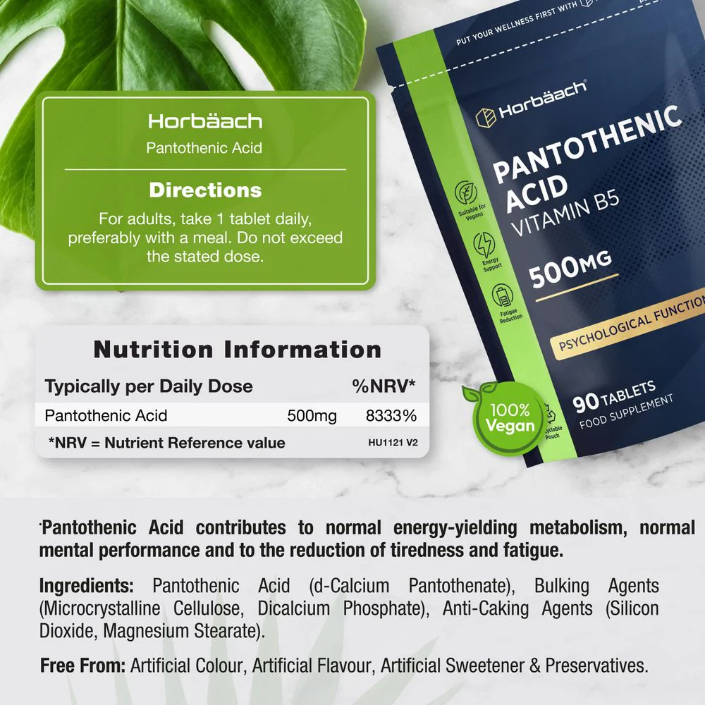 Vitamin B5 Pantothenic Acid 500 mg | 90 Tablets - Image 3