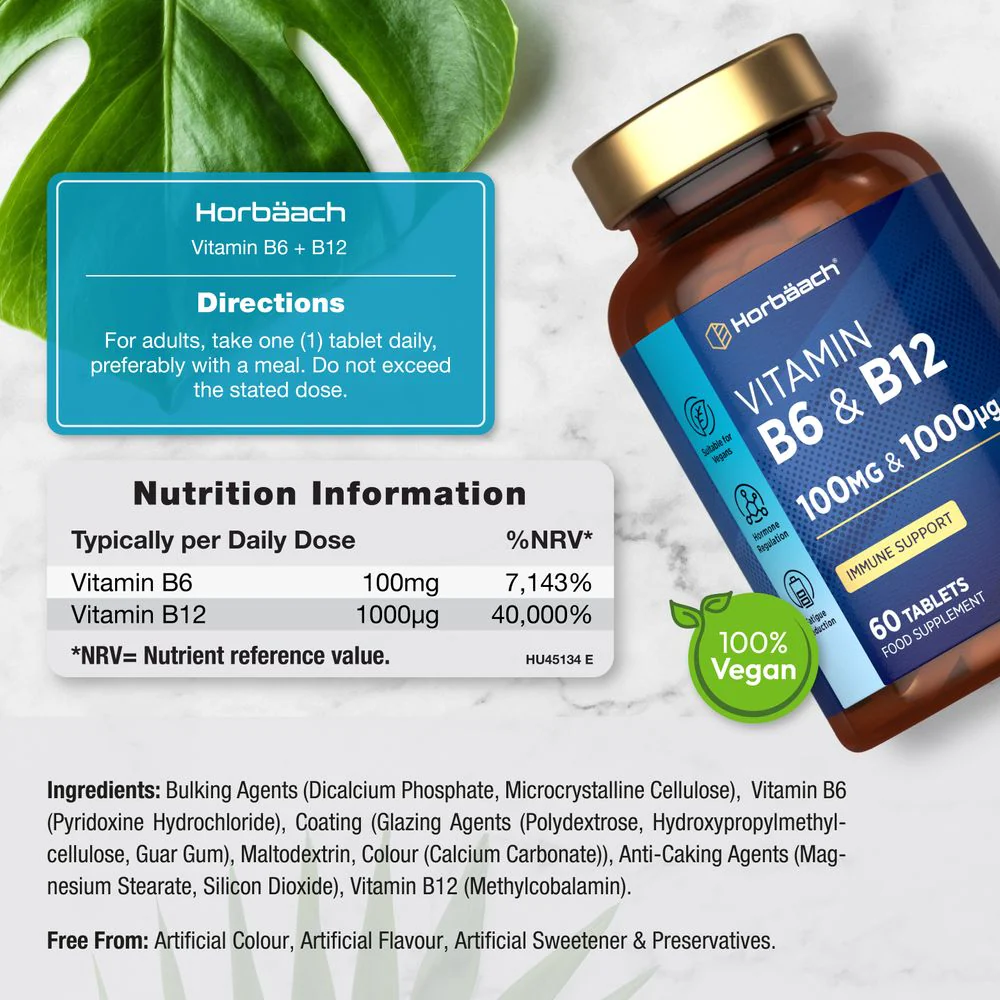 Vitamin B6 100 mg & B12 1000 mcg | 60 Tablets - Image 3