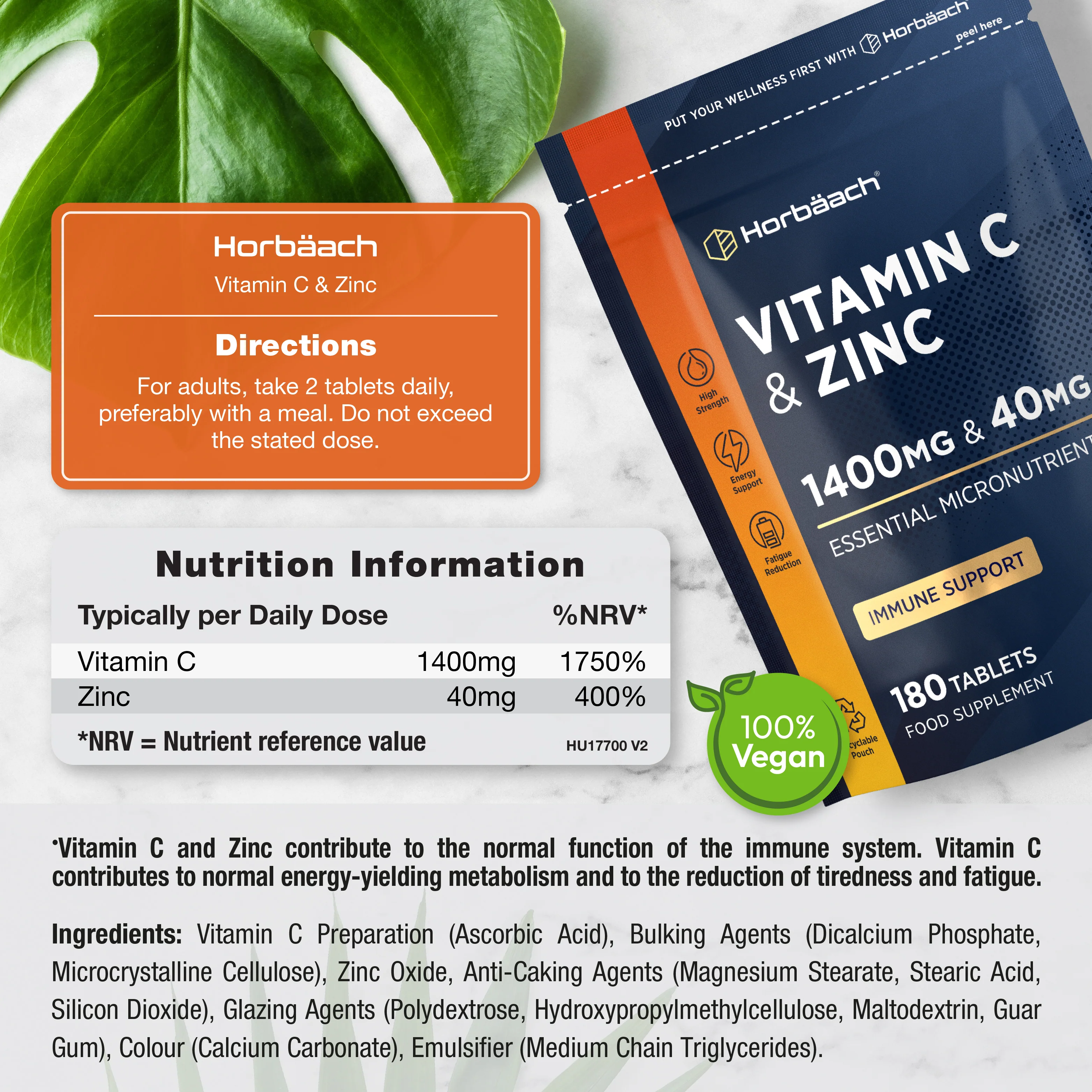 Vitamin C 1400 mg and Zinc 40 mg | 180 Tablets - Image 3